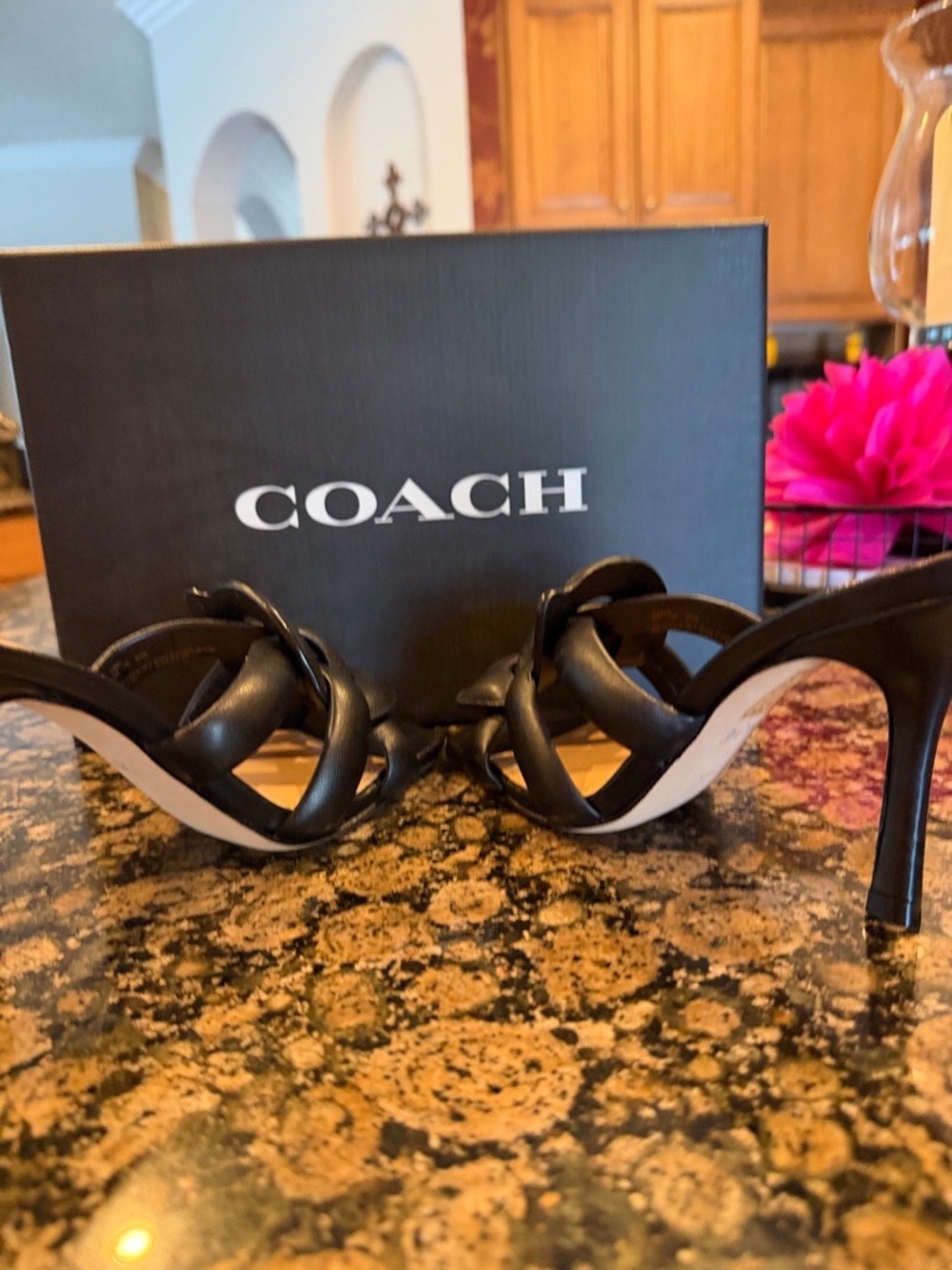 Coach Black Braided Leather Slide Mules with Square Toe - Picture 4 of 6